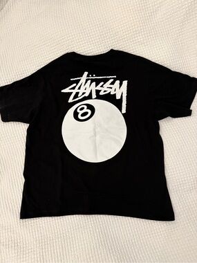 Stussy Black Tee with White 8-Ball Back Graphic
